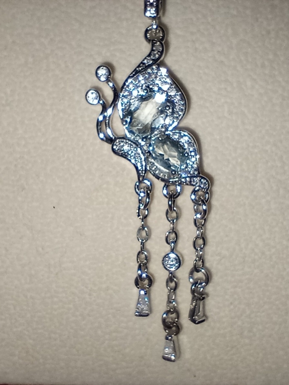 Butterfly Dangle Pendant Necklace - Clear And Light Blue Crystal Accents